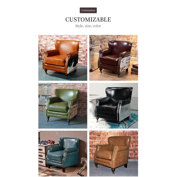 Nidea #8818 Antique Leather Chesterfield Club Lounge Sofa Chair Handmade Living Room Furniture Modern Classic Design