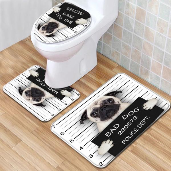 Creative Cute Cat Toilet Mat Set Personalized Dog Toilet Tank Cover Set