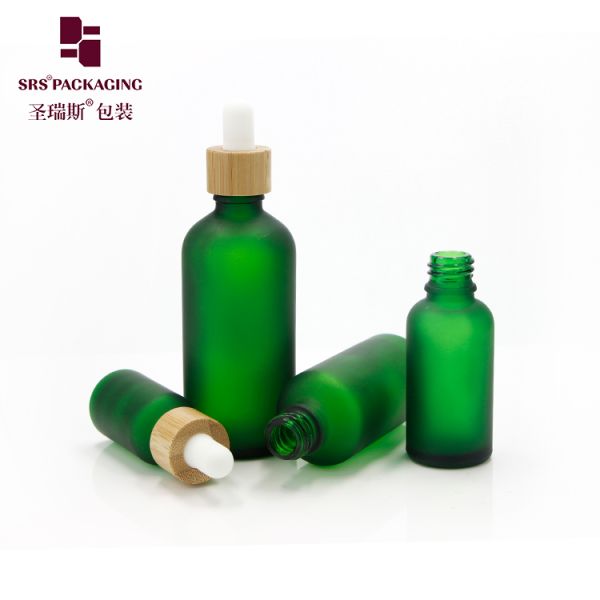 Custom Frosted Essential Oil Empty Packaging 15ml 30ml 50ml 100ml Bamboo Dropper Bottle