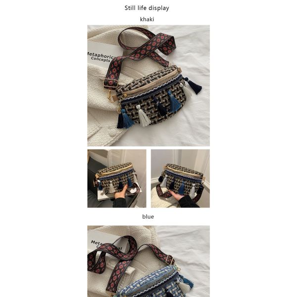 Tassel Decor Adjustable Strap Waist Bags Plaid Pattern Waterproof Cycling Bum Bag OEM