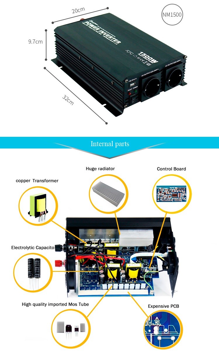 Солнечной доработанный чернотой инвертор энергии волн синуса 1.5KW для дома