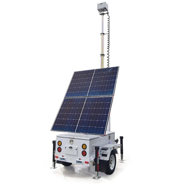 Solar Powered Mobile Surveillance Trailer With Foldable Solar Panels For Construction Sites Security