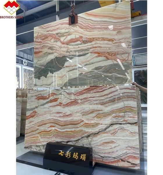 Competitive Onyx Stone Veneer Book Match Colorful Onyx Flooring Tile Backlit Rainbow