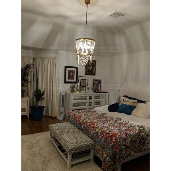 Gold Chandelier Wooden Beaded Lighting Fixture Fringe Hanging Light Silas Chandelier (WH-AP-652)