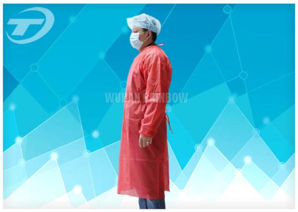 O laboratório descartável médico reveste respirável tecido não com o punho feito malha colar da camisa