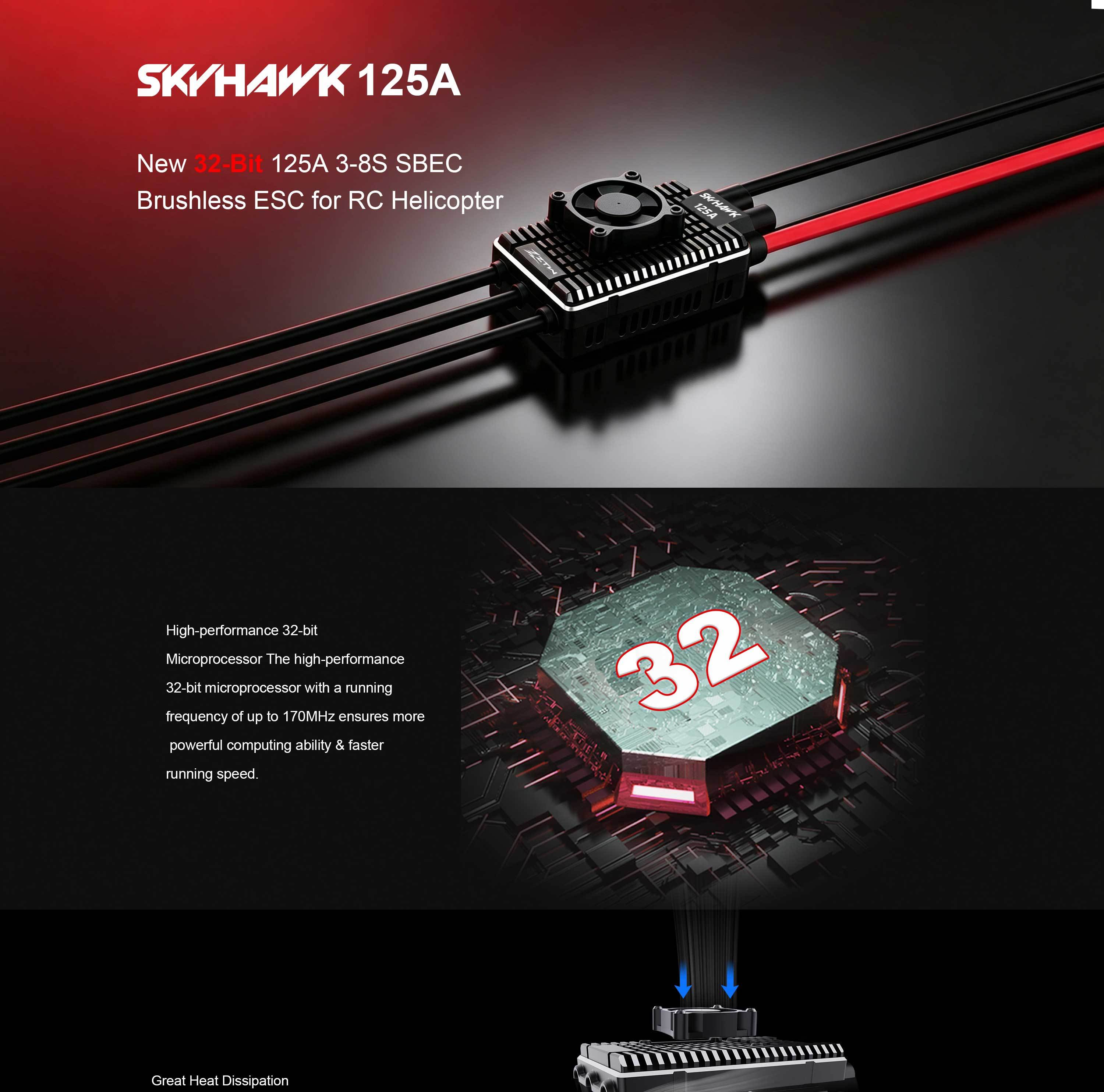 125A 3-8S SBEC ZTW Skyhawk Brushless ESC Fixed Wing UAV VTOL RC Helicopter ESC