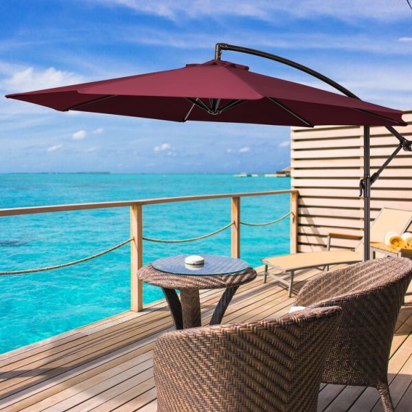 Stainless Steel Pole Hanging Umbrella for Outdoor Furniture AJUNION 8 Ribs