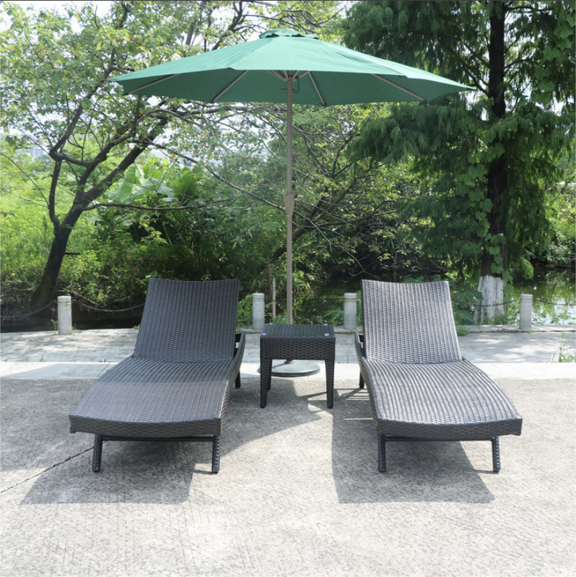 Outdoor Rattan Lounge Chair Foldable Balcony Reclining Bed for Villa and Swimming Poo