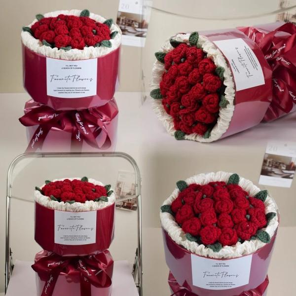 Bubble Roses Handmade Knitted Woolen Flower Bouquets Creative Flower Bouquets for Teachers and Moms on International Women's Day and Teachers' Day