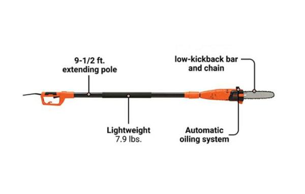 6.5A 2.65m Garden Electric Chainsaw 10 Inch Electric Pole Saw 9.5Ft For Branches