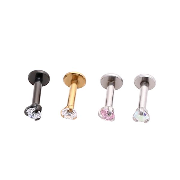 Internally Threaded Labret Piercing Jewelry with Prong Set Gem Top
