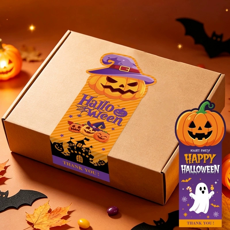 Halloween Theme Packaging Sealing Labels With Cute Spooky Designs For Boxes