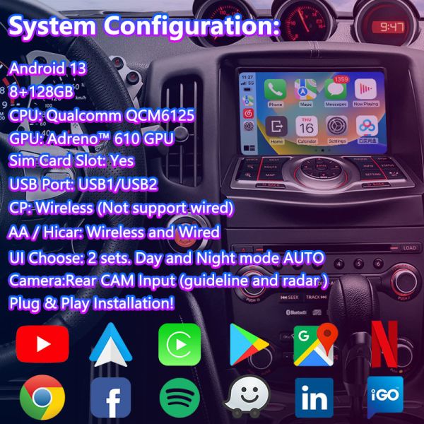 Lsailt Android Carplay Multimedia Interface for 2009-2021 Nissan 370Z GT Edition Nismo