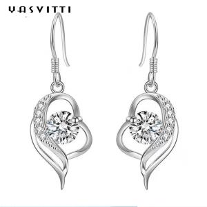 0.16oz 31x11mm Sterling Silver Heart Dangle Earrings 5A CZ Blue Zircon Earrings