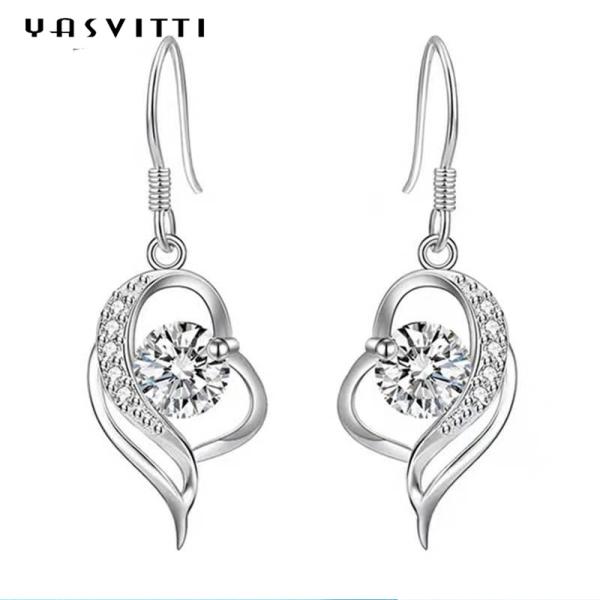 brincos azuis do zircão de 0.16oz 31x11mm Sterling Silver Heart Dangle Earrings 5A CZ