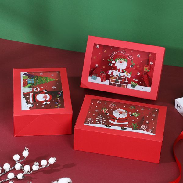 Transparent Window Christmas Red Gift Boxes - White Cardboard Packaging For Egg Tarts Desserts Candies & Cookies Foldable Holiday Treat Boxes