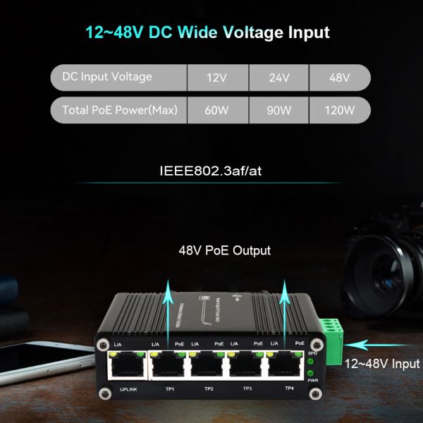 PoE Switch 4 порт 10/100/1000BASE-T 802.3at к 1-порту Гигабитный RJ45 Uplink Ethernet Switch