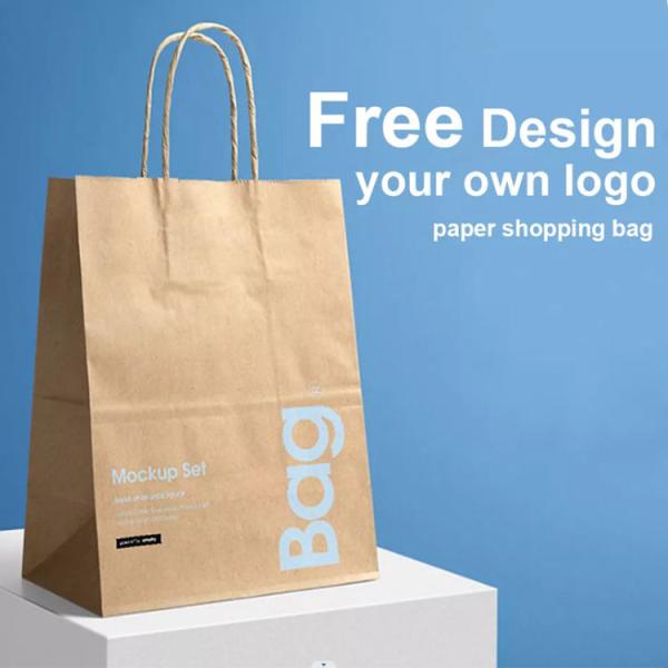 Flexible Recyclable Paper Gift Bags Recyclable Kraft Bag For Gift Shop