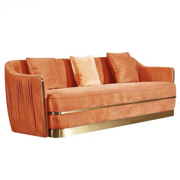 Nordic Light Luxury Hotel Lobby Furniture Velvet Stainless Steel Postmodern Showroom Sofa