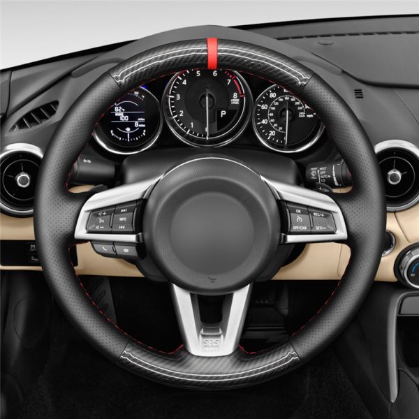 Black Suede Handmade Artificial Leather Steering Wheel Cover for Mazda MX-5 2016-2019