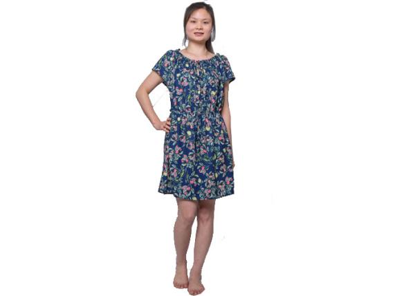 Short Sleeve Floral Maxi 100 Polyester Maxi Dress With Smocked Around Shoulder