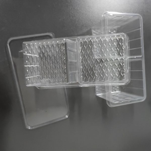 Customized disposable 2 grid biscuit plastic tray vacuum formed pet brownie plastic packaging container with lid