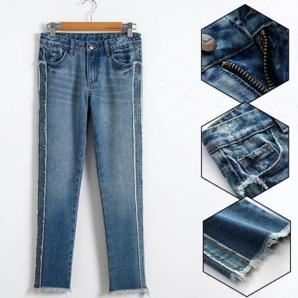 Children Girls Denim Clothes Grinding Trendy Trousers Med Blue Color
