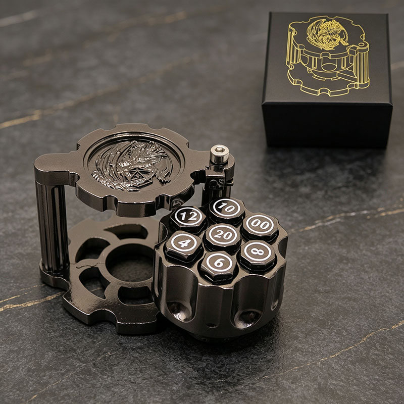 Antique Silver 374g Heavyweight Metal Dice Spinner with 3D Dragon Relief and Sliding Hidden Compartment for RPG Gear