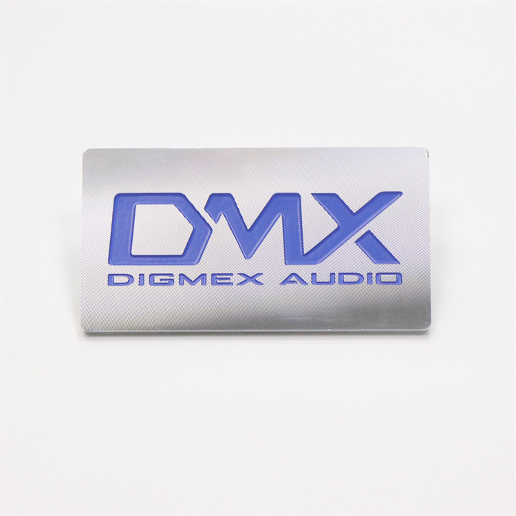 Customized Hydraulic Aluminum Nameplate With Anodized Matte Silver Surface And Blue Logo Metal Nameplate