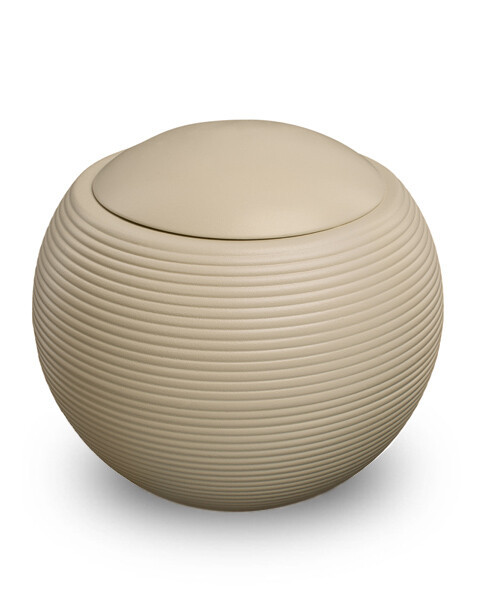 Modern Round Ceramic Cremation Urn with Ribbed Texture