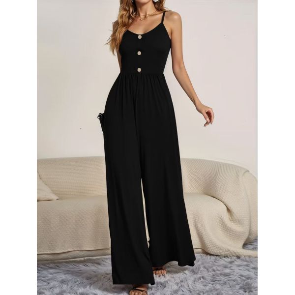 2026 New Summer Trend Stylish Strapless Waist-Cinching Sleeveless Wide-Leg Jumpsuit with Flowing Wide Legs