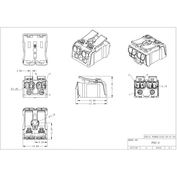2 3 4 5 нажим Screwless снабжения жилищем PA портов 450V 24A 0.5-2.5mm2 в соединителе провода для света СИД
