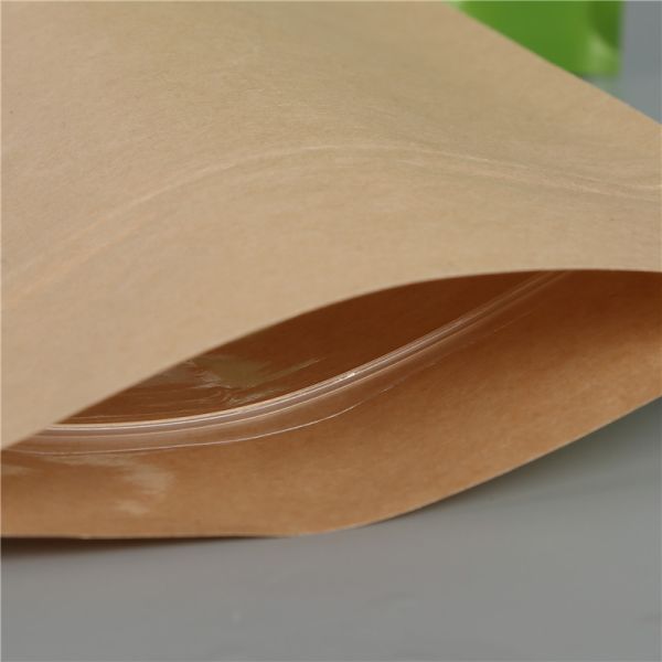 food grade Doypack k Brown green White craft Kraft Paper Standing Up Pouch bag with zipper and clear window