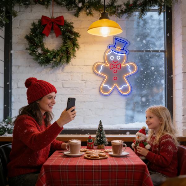 Gingerbread Man Neon Sign, 17 inches, MOQ 1000 pcs, for commercial parties, festivals & courtyards, eco-friendly & energy-saving, plug-in adapter powered