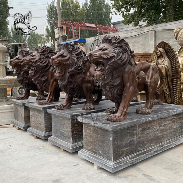 Brass Bronze Roaring Lion Statue Life Size Metal Animal Sculpture Garden Outdoor Spot Goods