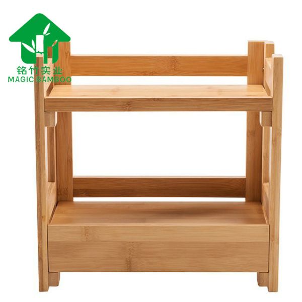 Miscellaneous Storage Rack Desktop Small Two-Layer Bamboo Cosmetics Rack with Drawer