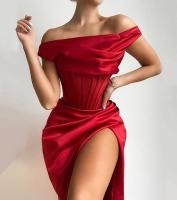 O osso do cetim de Autumn Women One Off Shoulder plissou o vestido cortado meados de