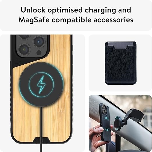 Limitless 5.0 Shockproof Magnetic Leather Wood Polycarbonate Phone Cover Protective Case Compatible for iPhone 15 Pro Max Plus