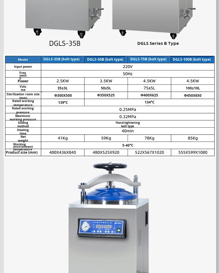 Portable Autoclave Dental Sterilizer 18L/24L Class B with Automatic Heating Stop and Alarm After Sterilization for Lab