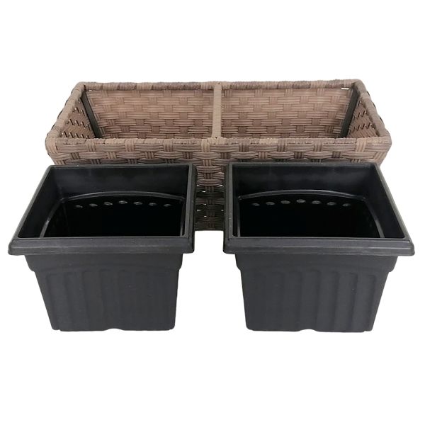 Factory Wholesale Galvanized Steel Frame Wide PE Rattan Garden Planter Flower Pots