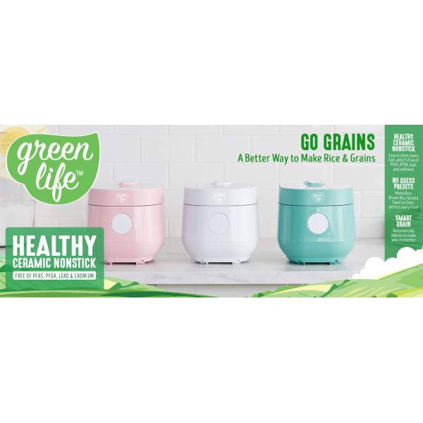 GreenLife PFAS-free, 4-стаканный рисовый овсянки и дождей кулинар, здоровый керамический Nonstick, легко использовать автоматические предустановки, блюда