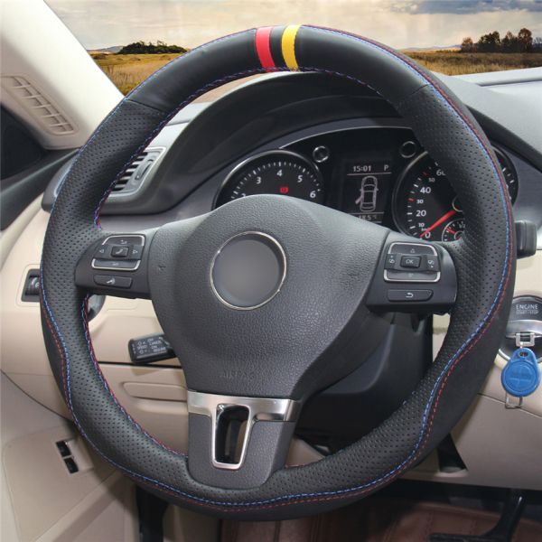 Leather and Carbon Steering Wheel Cover for Volkswagen VW Gol Tiguan Passat B7 Touran