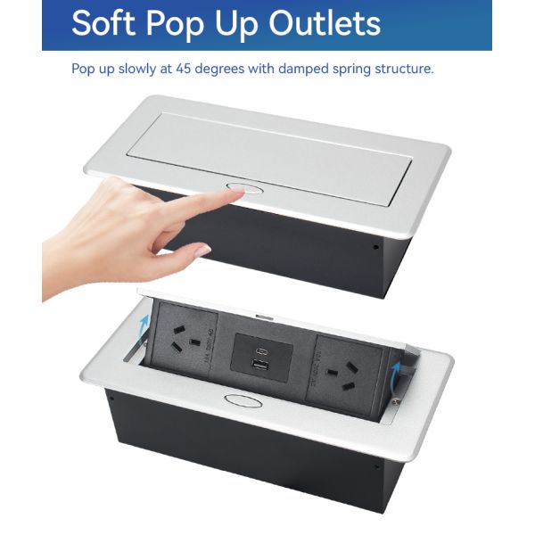 Modern Workspace Pop Up Socket Box With 2 Australian GPO SAA Certificated