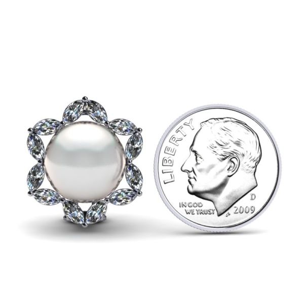 bijoux et perle cultivée d'eau douce blanche Marquise Earring de l'or 14K blanc