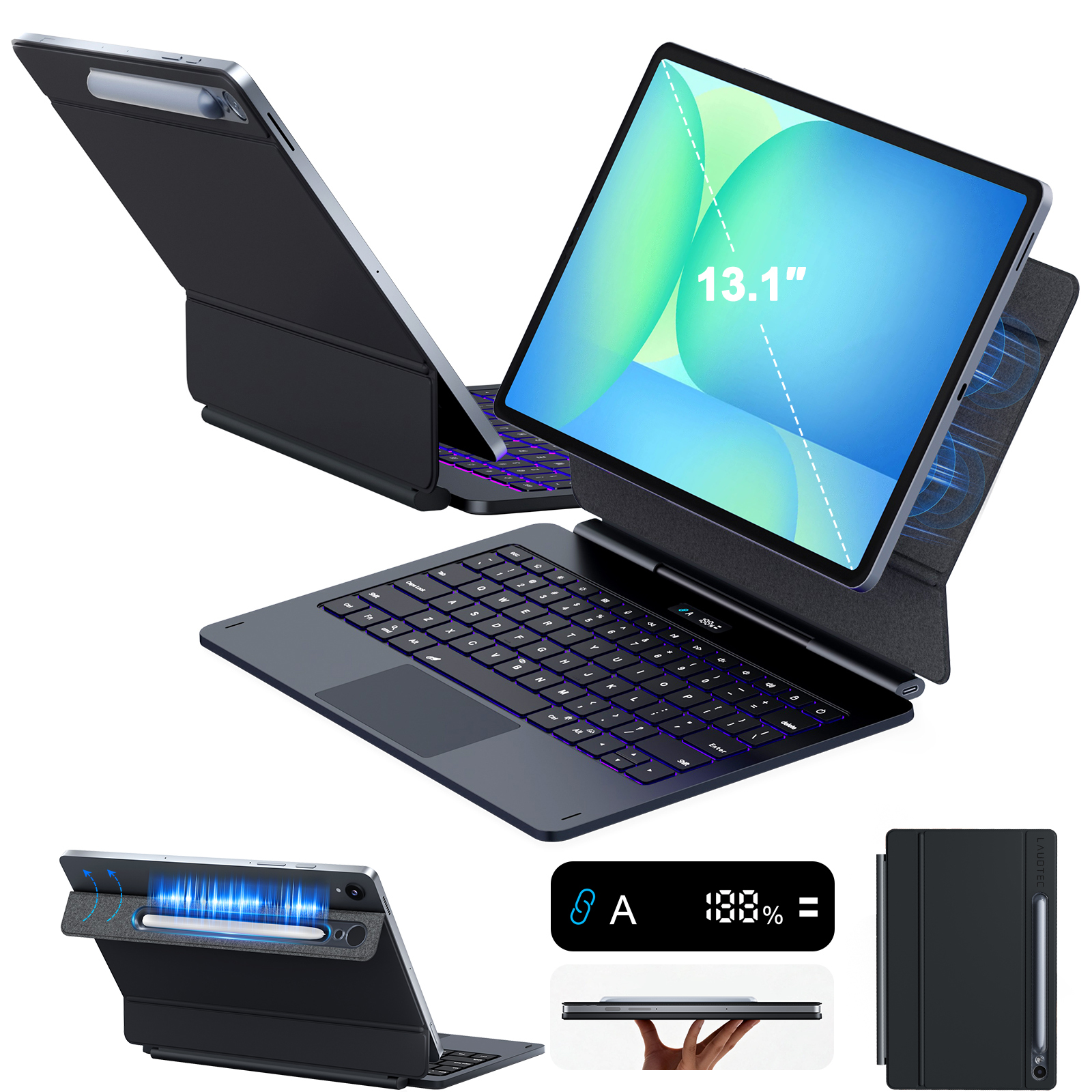 Scissor Key Magnetic Keyboard for Galaxy Tab S11 FE 13.1''7Color Backlit Trackpad Slim Folio with S Pen Garage ODM/OEM Support
