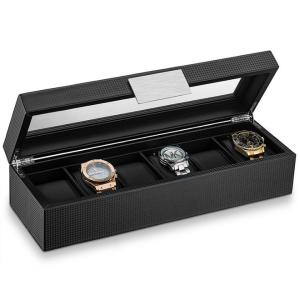 Customizable Luxury Leather Watch Case Velvet Lining Transparent Window For 6 Watches