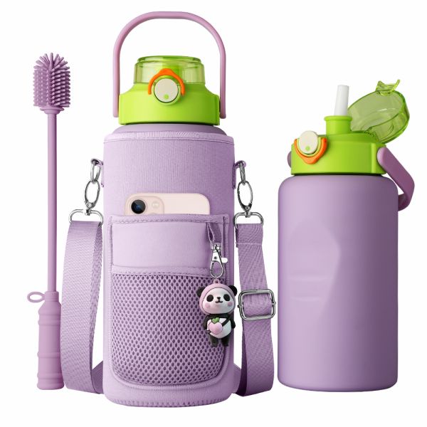 2 Gallon 64oz Insulated Stainless Steel Water Bottles Jug With Straw