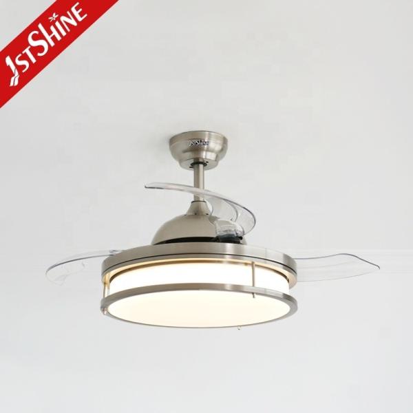 Retractable Blades LED Ceiling Fan 42 Inches in Satin Nickel for Home Hotel Office