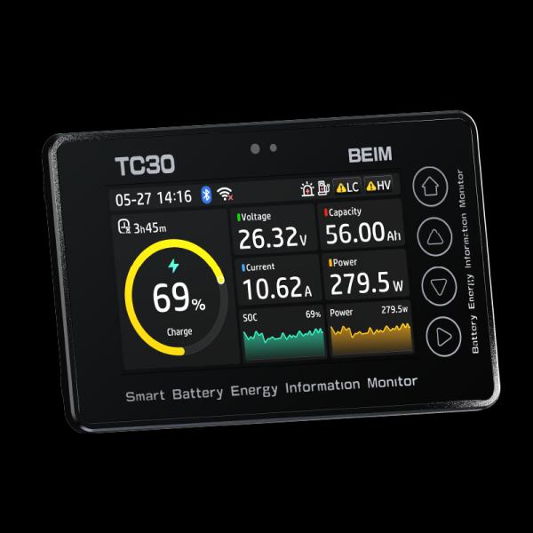 TC30 3.0 Inch RV Battery Monitor High Resolution RV Battery Indicator Touchscreen BT/WiFi