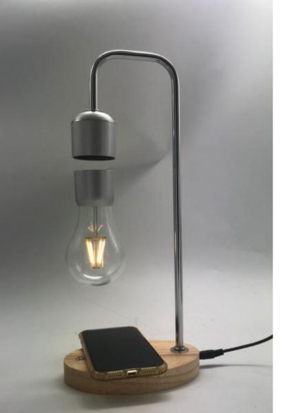 wooden base magnetic levitation floating lamp light bulb with wireless charger for iphone cellphone